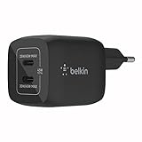 Belkin 45-W-USB-C-Ladegerät mit 2 Ports, Schnellladen mit Power Delivery 3.0 und GaN-Technologie für iPhone 15, Plus, Pro, Pro Max, iPad Pro, Air, MacBook, Galaxy S24, Plus, Ultra, Tab, Pixel, usw.