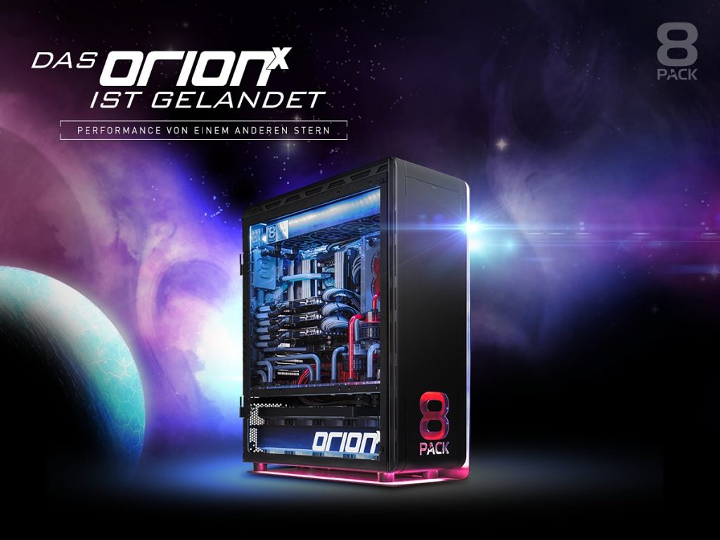 Performance von einem anderen Stern bei Caseking: Der einzigartige 8Pack OrionX Gaming-PC mit Dual-System und Custom-Wasserkühlung.