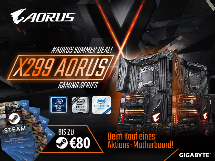 Kaufen Sie eines der neuesten GIGABYTE X299 AORUS-Motherboards und erhalten Sie in diesem Sommer bis zu 80 €