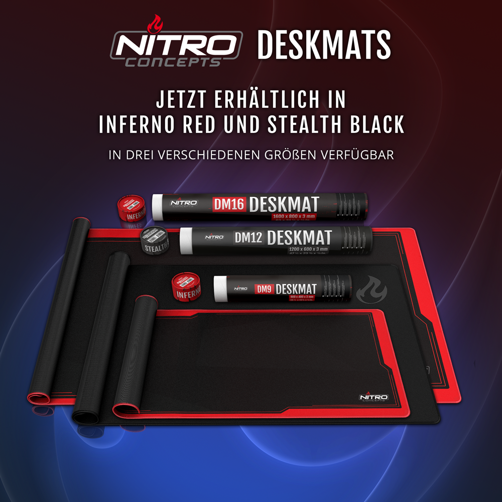 JETZT bei Caseking – Nitro Concepts Deskmats verwandeln den ganzen Tisch in ein Spielfeld für Gamer