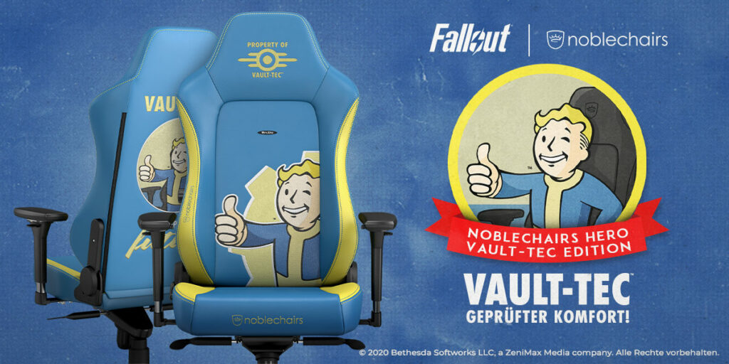 Caseking präsentiert die offiziell von Bethesda lizenzierte noblechairs HERO Fallout Vault Tec Edition!