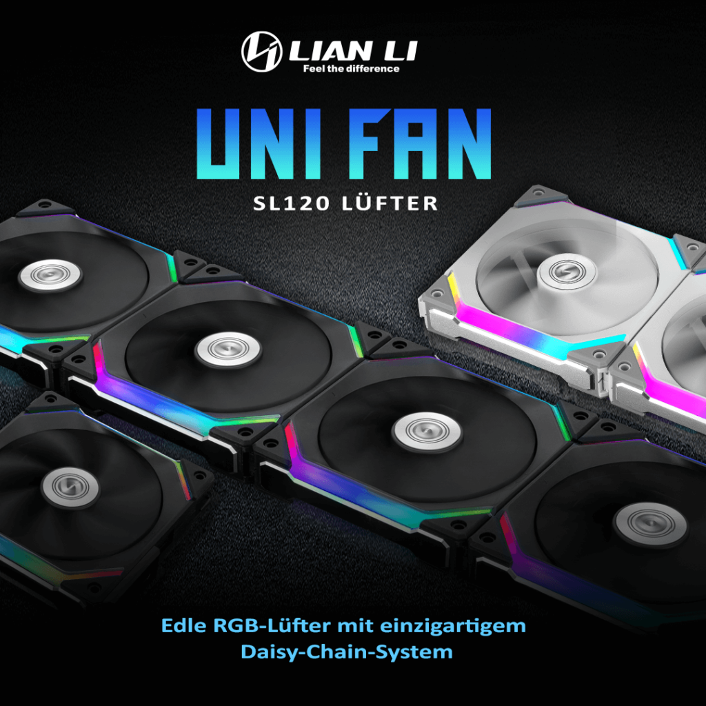 Lian Li UNI FAN SL120 PWM-Lüfter mit einzigartigem Daisy-Chain-System!