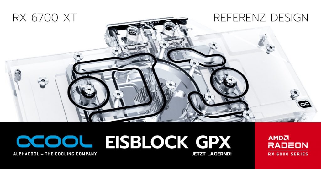 Alphacool präsentiert heute den Eisblock Aurora Acryl GPX Wasserkühler für das Referenzdesign mit Backplate für AMD Radeon RX 6700 XT Grafikkarten