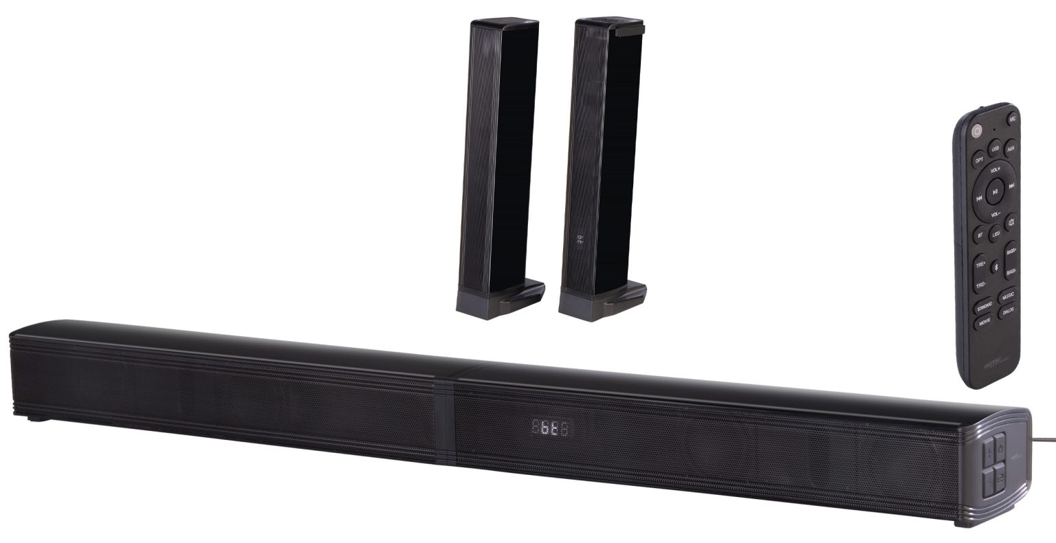 auvisio 2.2-Soundbar MSX-720.bt für TV-Geräte, teilbar, Dual-Subwoofer, Bluetooth, 180 Watt