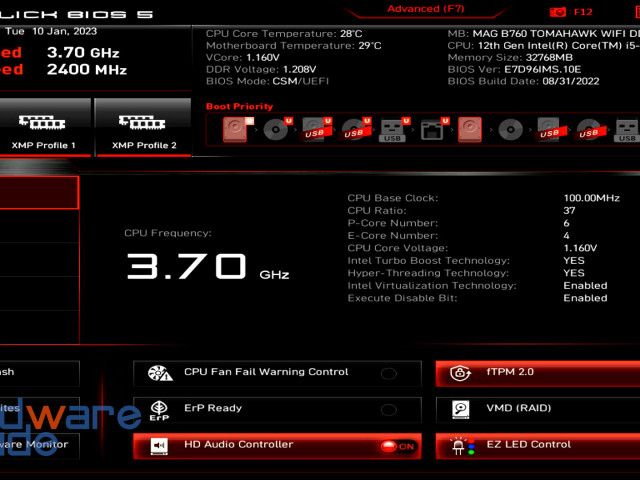 UEFI des MSI MAG B760 TOMAHAWK WIFI DDR4