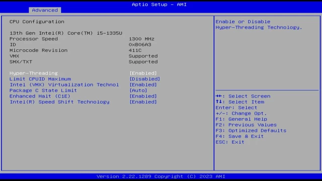 In der CPU-Config des Bios lässt sich Hyperthreading deaktivieren und Einstellungen der C-States vornehmen.